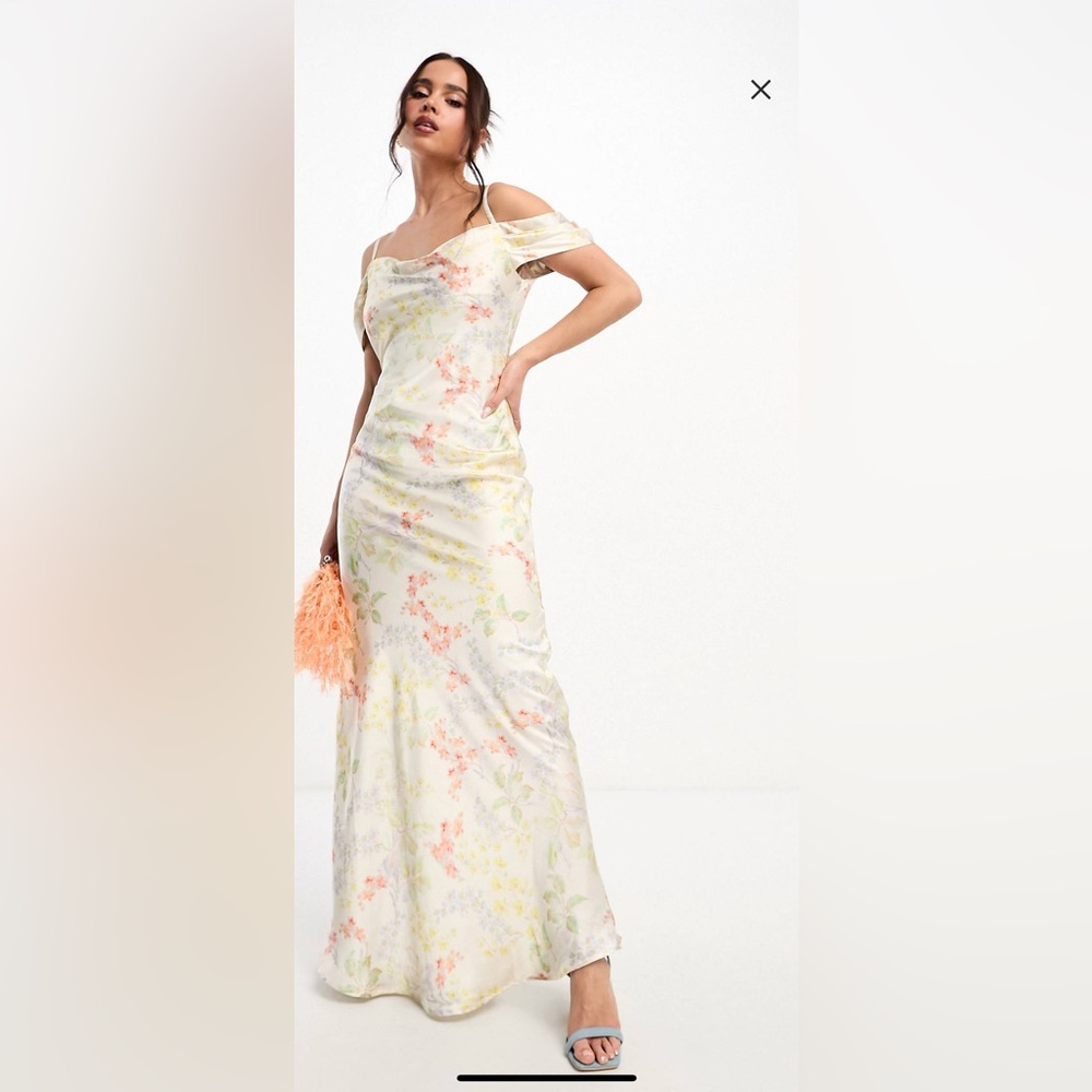 Hope & Ivy cowl neck satin maxi dress in ivory floral